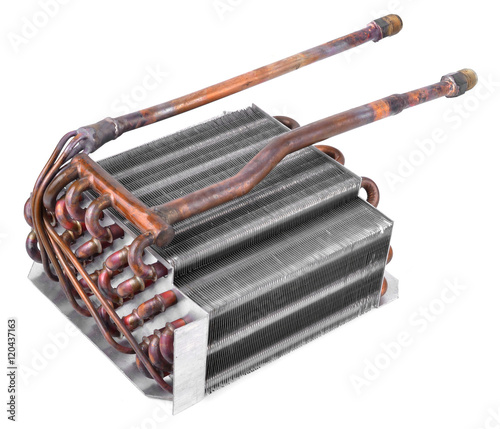 Car condenser radiator isolated on white background. Radiator to