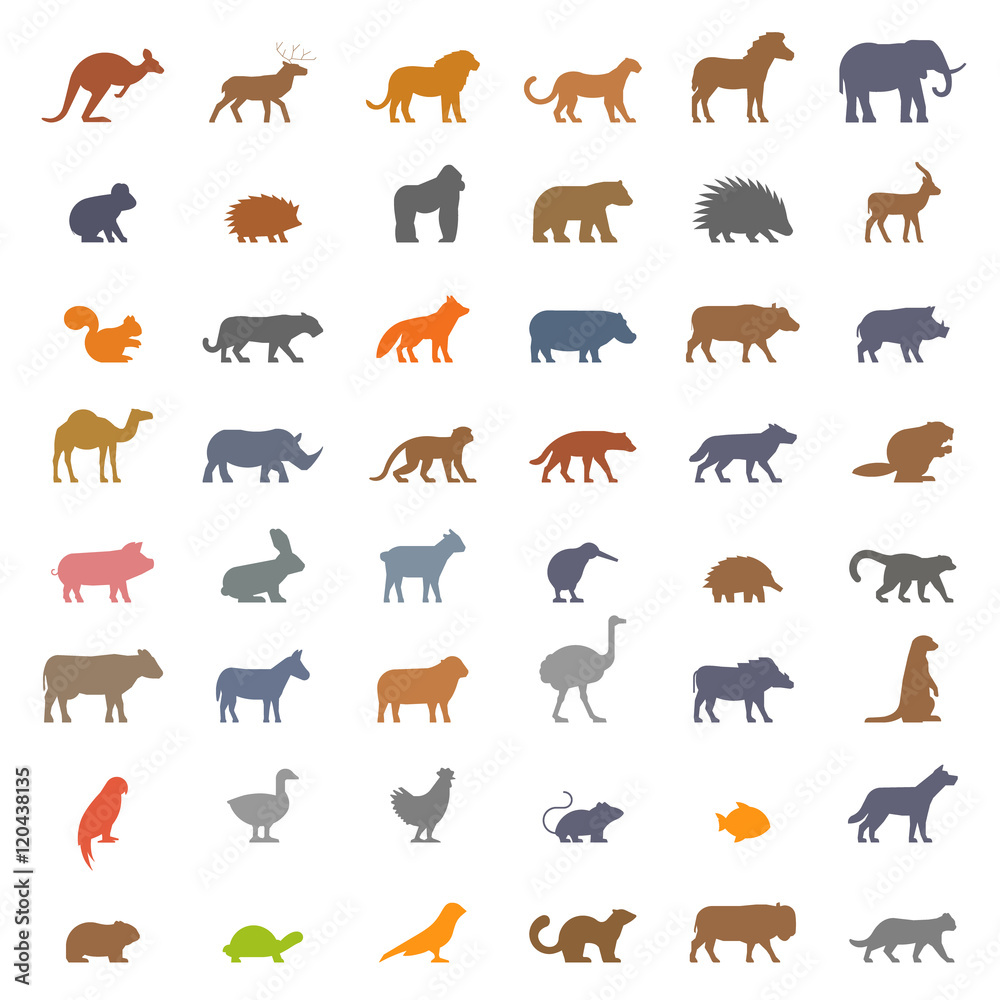 Vector set figures of farm and wild animals Vector set figures of farm and wild animals