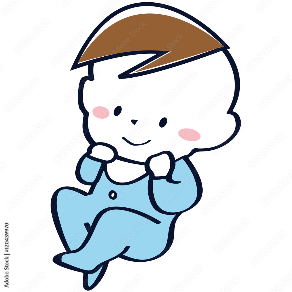 Obraz premium ほほ笑む青いベビー服を着た男の子の赤ちゃん