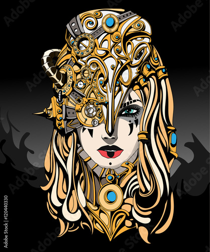 the girl mechanic figure in the steampunk style