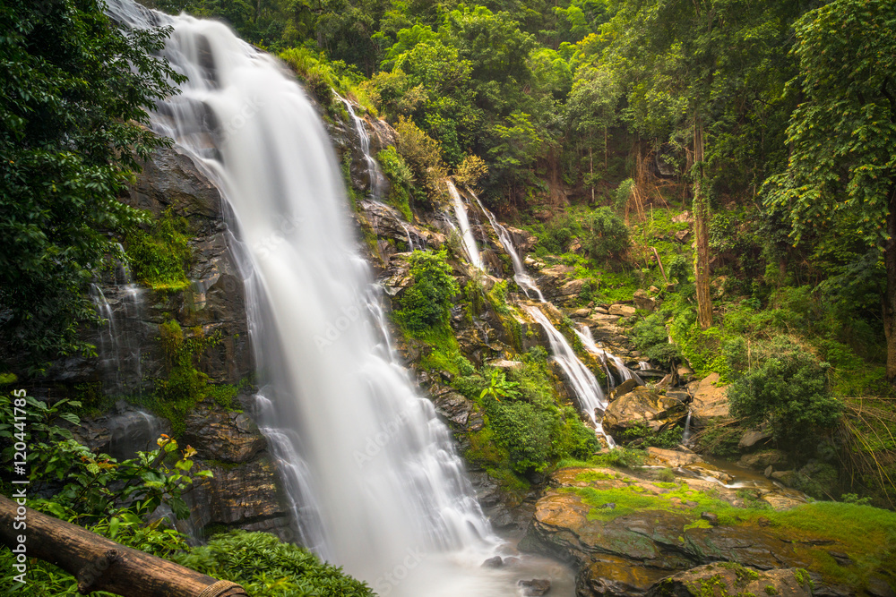 Wachirathan waterfalls is the second major waterfall on the way up Doi Inthanon national park This one is an impressive and powerful waterfall of Chiangmai province of Thailand.