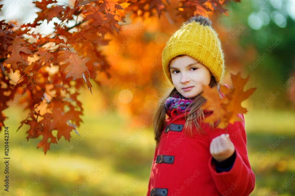 Cute little girl having fun on beautiful autumn day Cute little girl having fun on beautiful autumn day