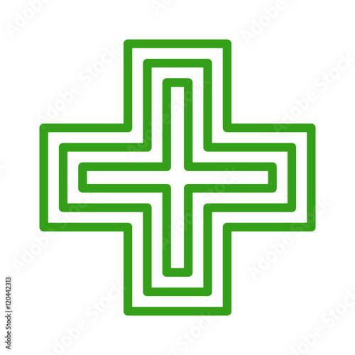 European green cross pharmacy store sign line art icon for apps and websites