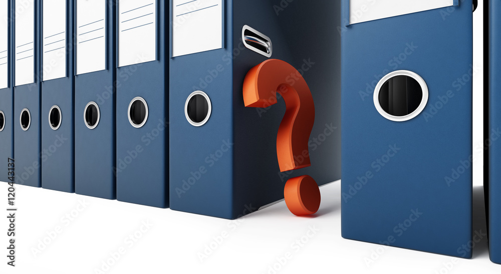 office folders question mark on a white background. 3d Illustrations