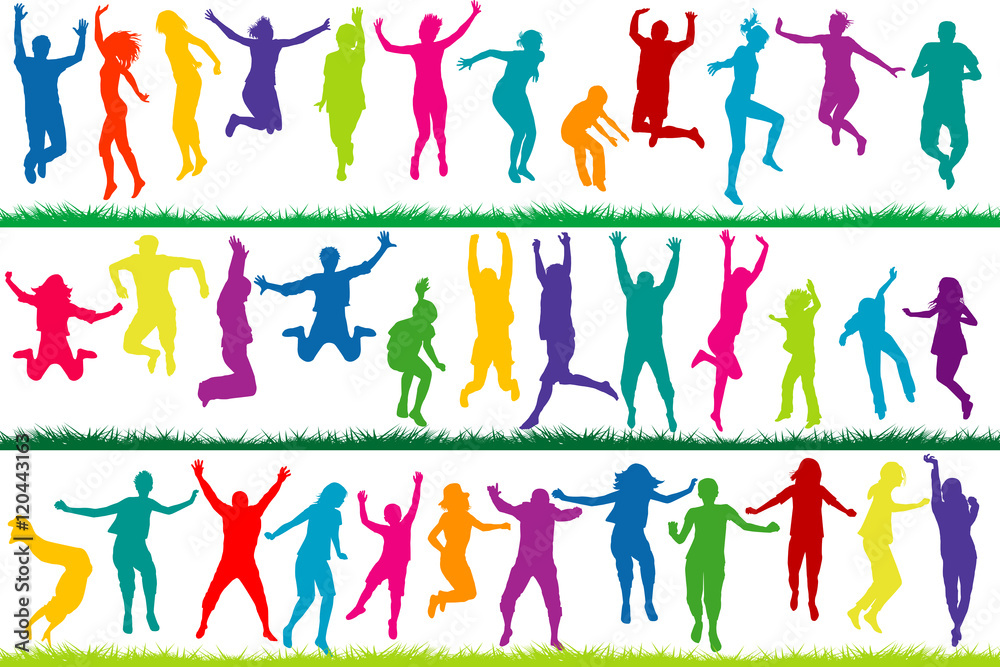 Collection of colored silhouettes jumping Collection of colored silhouettes jumping