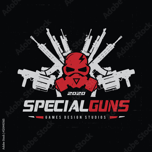 Game logo, Skull and gas mask logo,Gun logo with skull and dark concept.