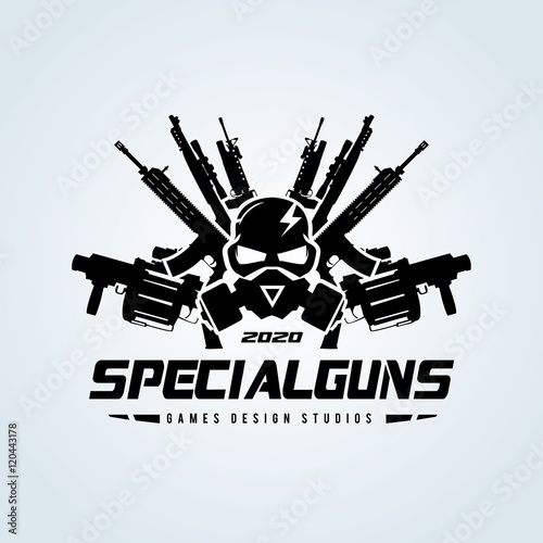 Game logo, Skull and gas mask logo,Gun logo with skull and dark concept. photo