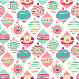 Seamless pattern with color doodle Christmas balls and New Year