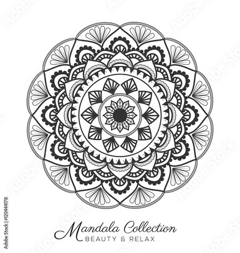 Tibetan mandala decorative ornament design for coloring page, greeting card, invitation, tattoo, yoga and spa symbol. Vector illustration