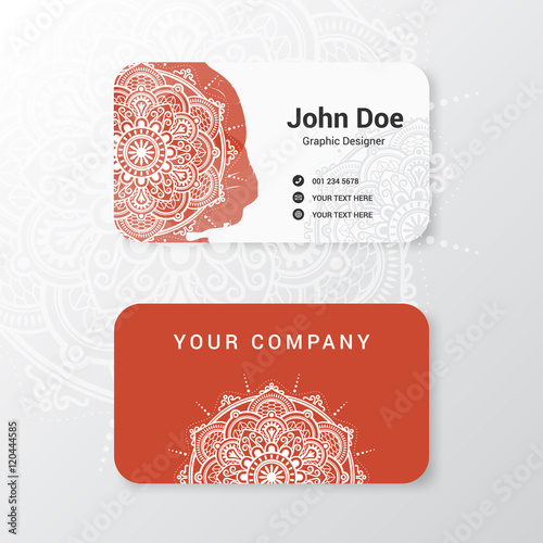 Lovely business name card template design with mandala flower and water color painting. vector illustration.