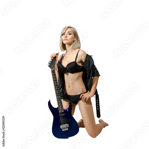 blonde girl with guitar in hands
