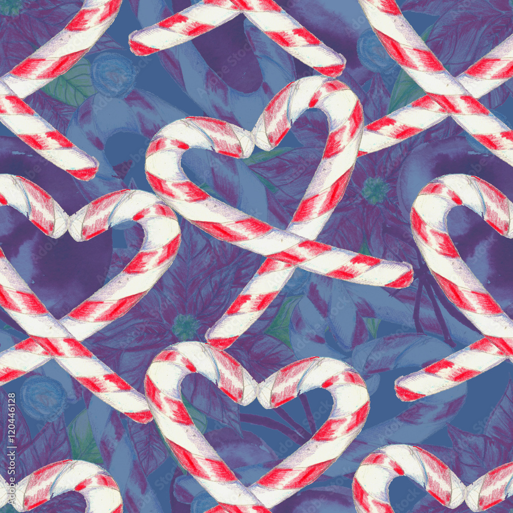 Watercolor Christmas background.Hand drawn seamless pattern. Can use