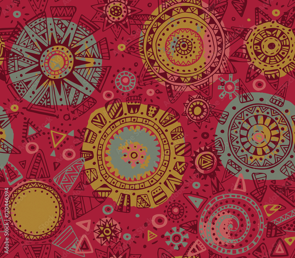 Vector seamless pattern with graphic doodle suns