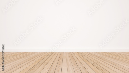 Oak wood floor with white wall photo