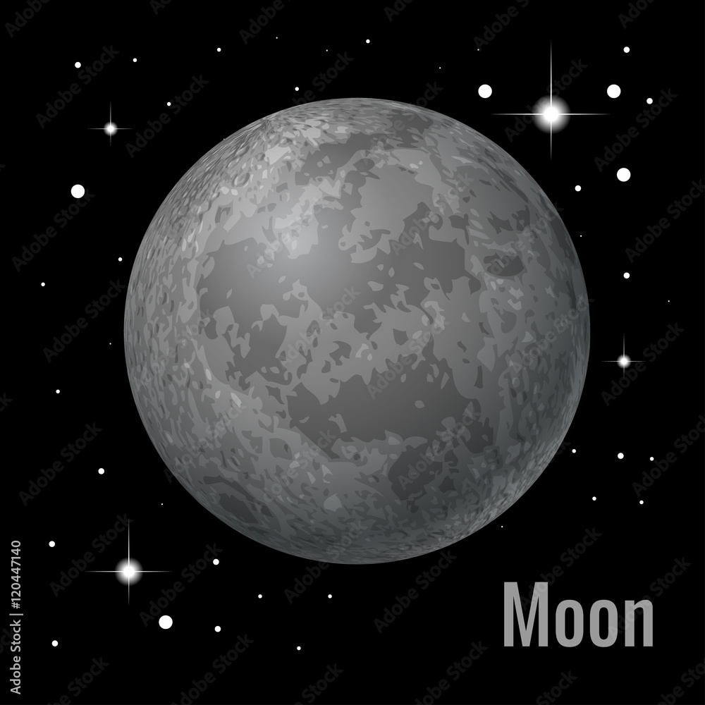 Full moon with star at dark night sky background. Flat 3d vector ...