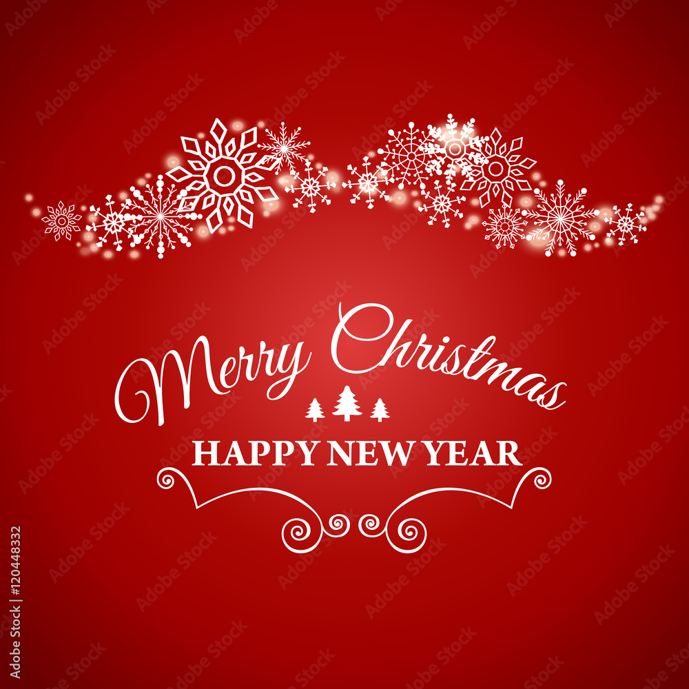 Happy New Year and Merry Christmas e-card. Vector illustration.