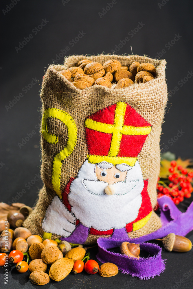 St. Nicholas' bag for children filled with traditional Dutch  spice cookies