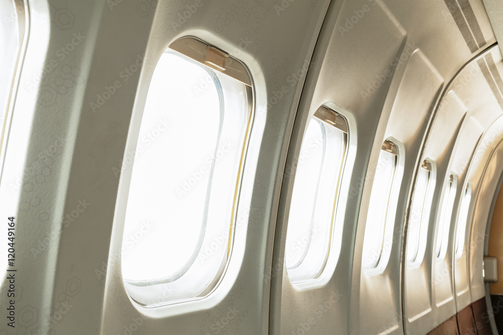 Naklejka premium window airplane and empty white window blank isolated on white b