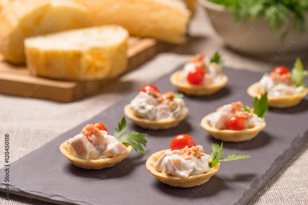 canapes, appetizer with creamy Chicken salad