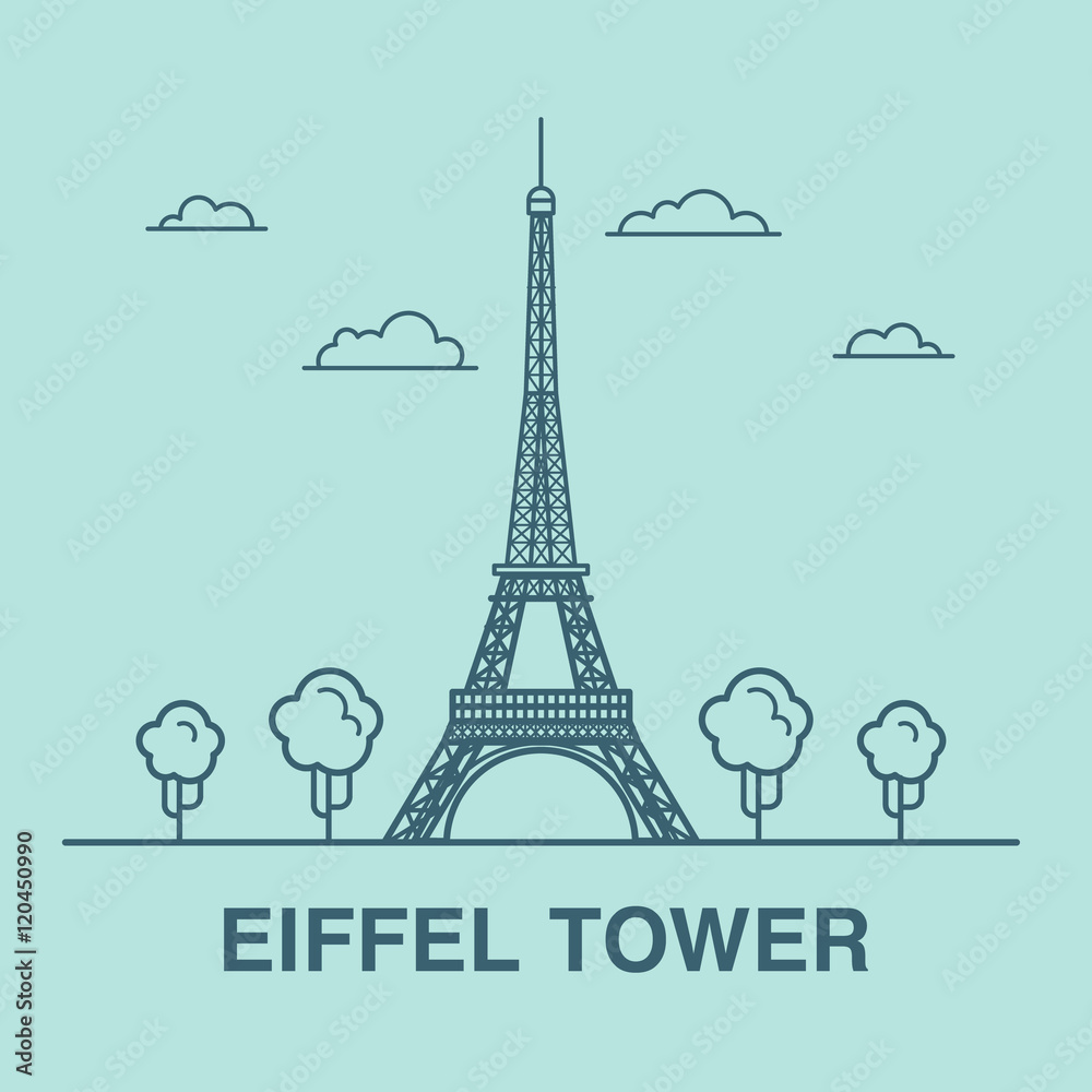 Line art illustration of Eiffel Tower