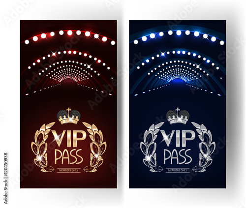 VIP PASSES with stage lights. Vector Illustration