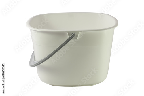 White plastic bucket for products isolated on white background.