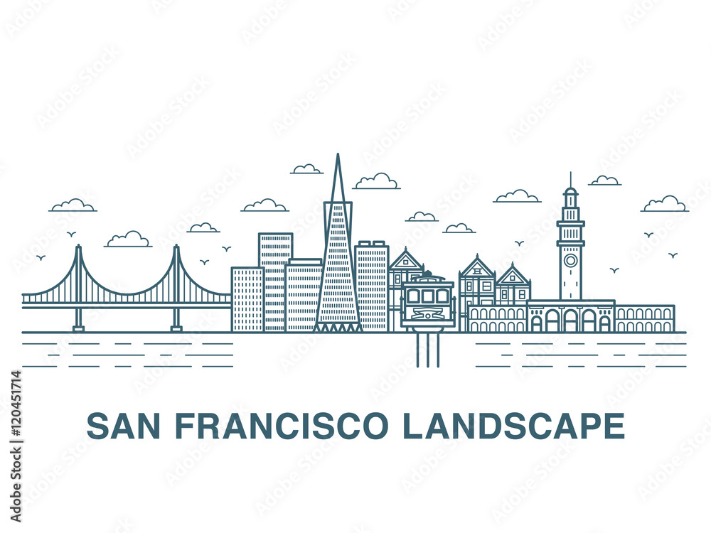 San Francisco landscape vector illustration.