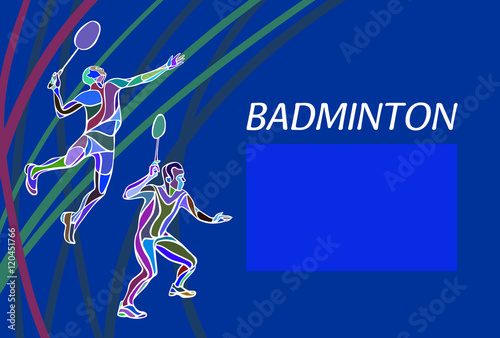 Mens doubles badminton players. Color vector illustration
