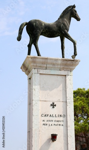 Statue of pony with the inscription in Italian which means to th