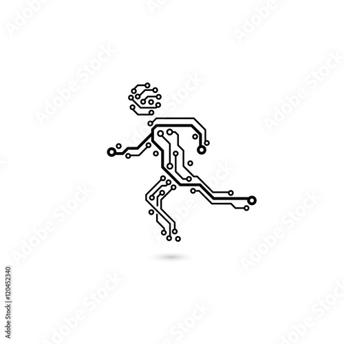 Vector circuit board running sport man. The concept of information technology logo