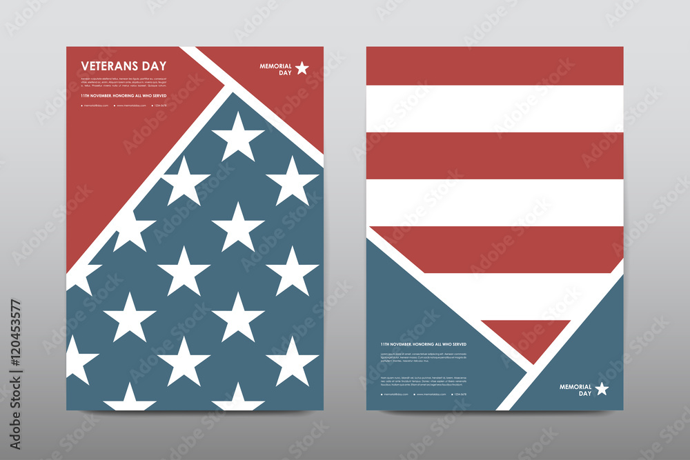 Set of Veterans Day brochure, poster templates in USA flag style. Beautiful design and layout Set of Veterans Day brochure, poster templates in USA flag style. Beautiful design and layout