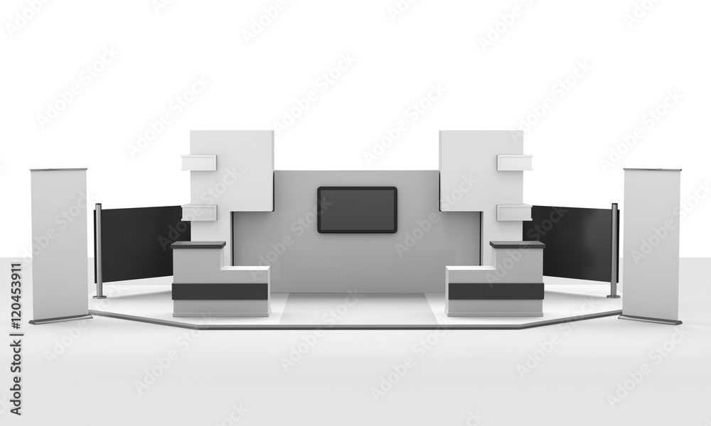 blank stand design in exhibition with tv display and roll-up blank stand design in exhibition with tv display and roll-up