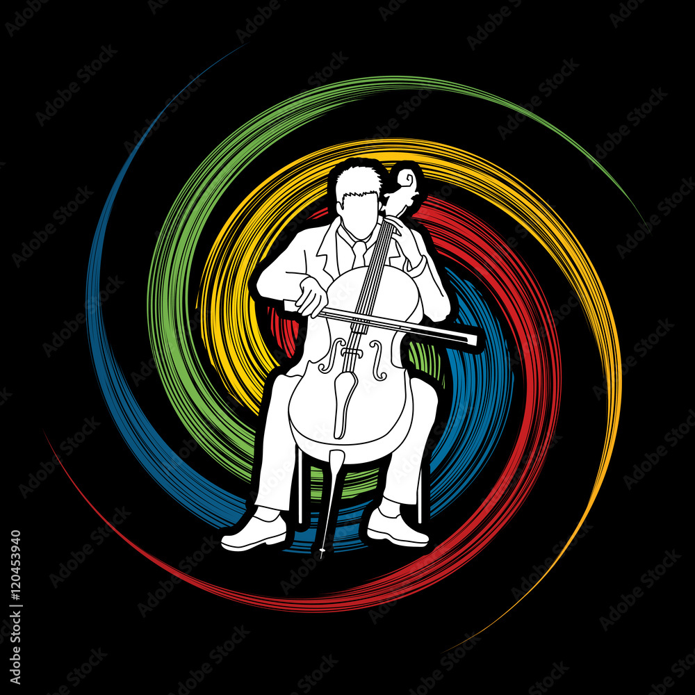 Cello player designed on spin wheel background graphic vector.