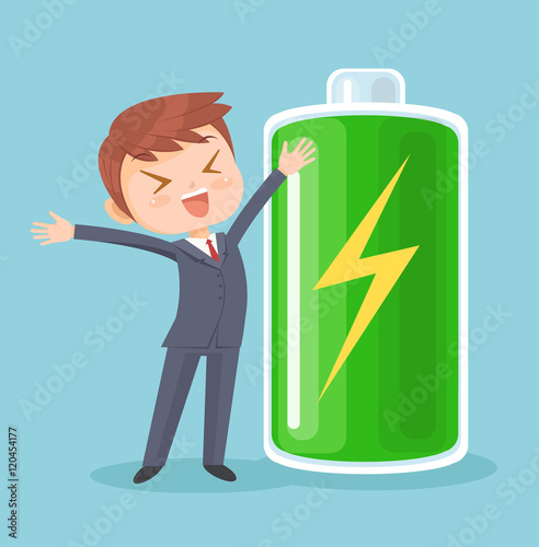Businessman character full of energy. Vector flat cartoon illustration