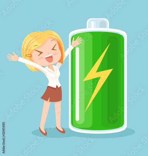Businesswoman character full of energy. Vector flat cartoon illustration
