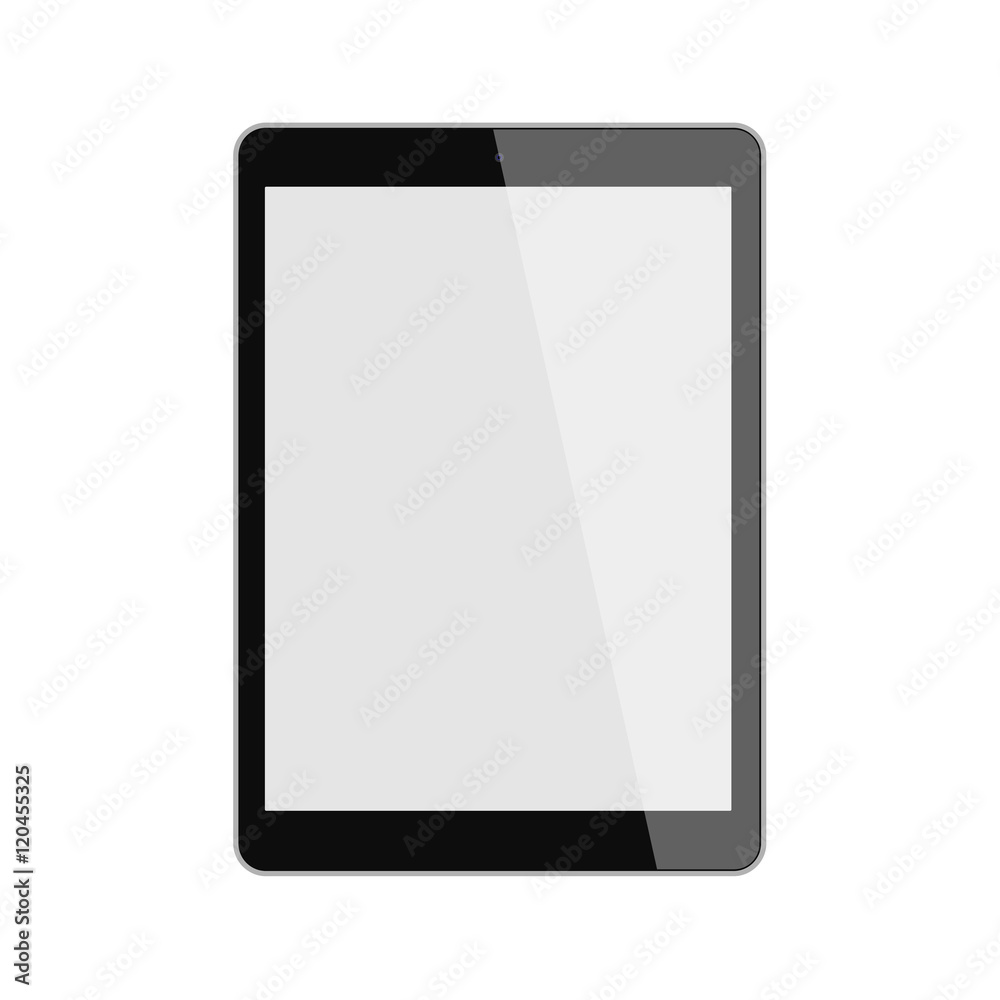 Isolated black tablet. Shiny tablet with template screen on white background. Isolated black tablet. Shiny tablet with template screen on white background.