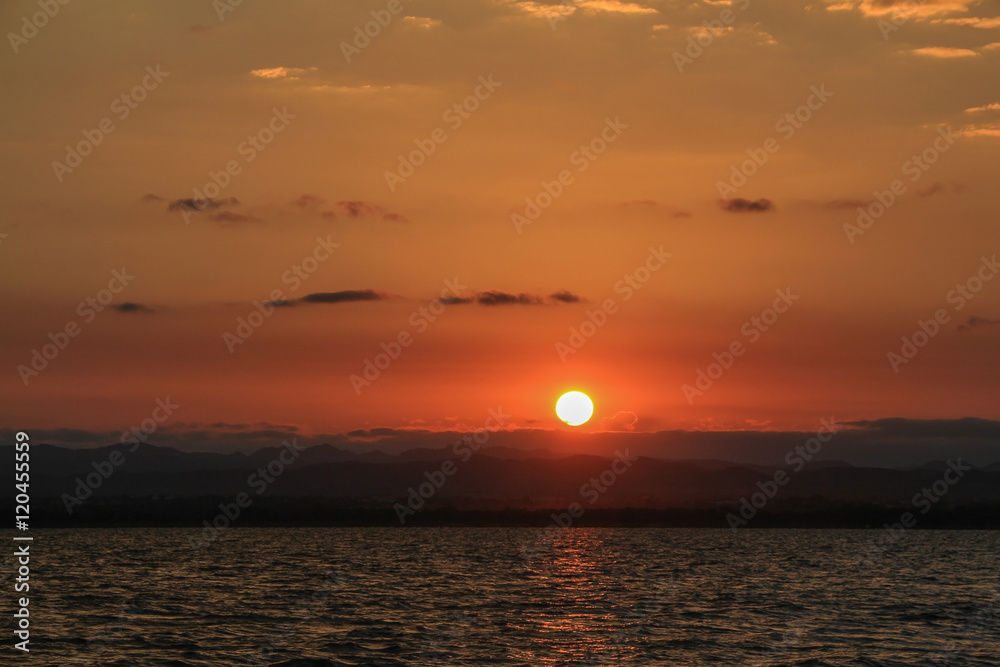 Sunrise landscape with blue sky on the lake with cloudy Sunrise landscape with blue sky on the lake with cloudy
