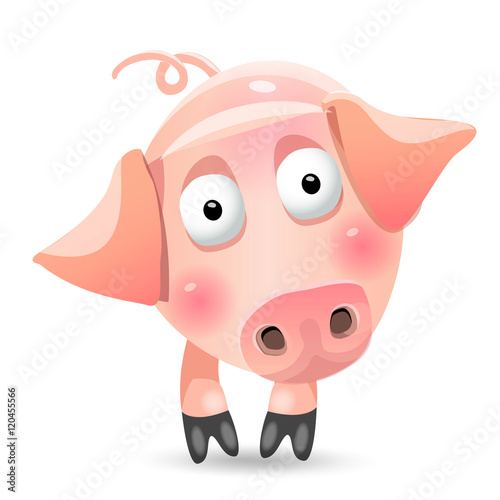 cute cartoon skinny pig game character. Vector illustration, clip art, isolated on white background