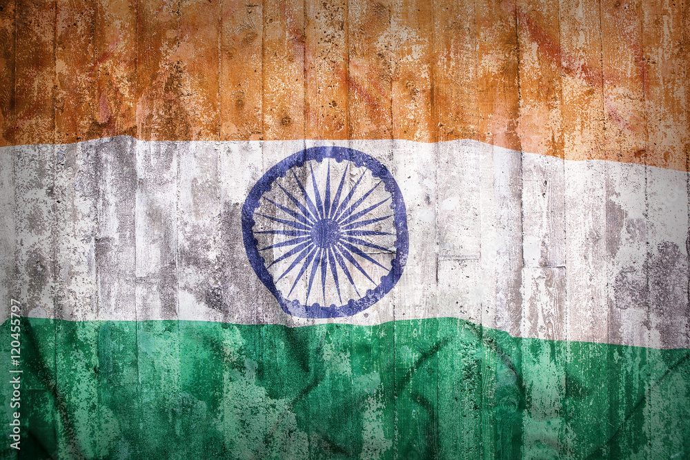 Grunge style of India flag on a brick wall