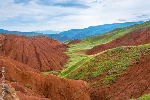 Beautiful mountain landscape in the Aeolian mountains, Kyrgyzsta photo