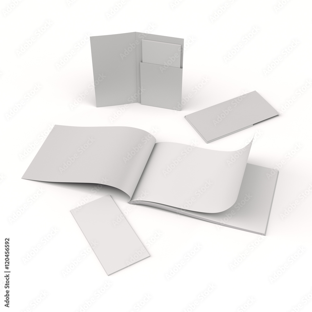 Opened horizontal catalog or magazine with flyers isolated Opened horizontal catalog or magazine with flyers isolated
