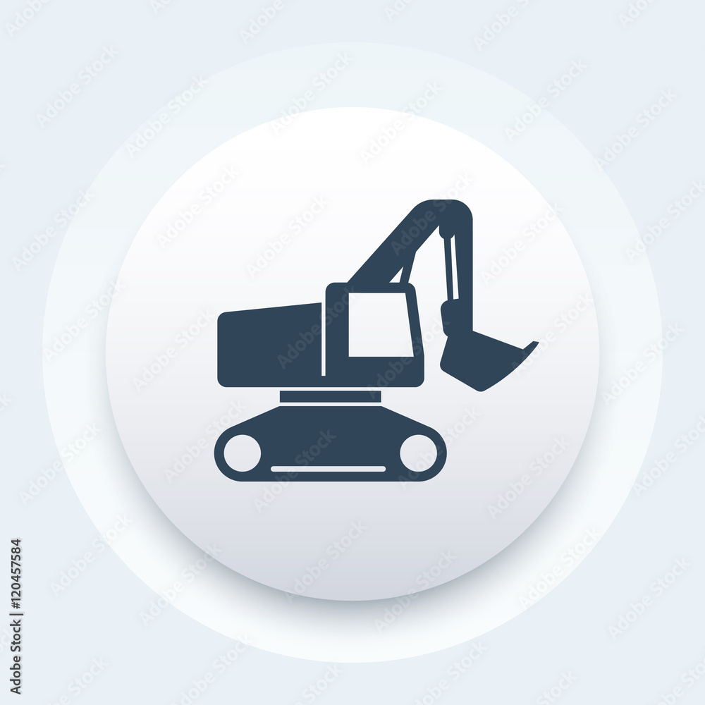 excavator icon, construction vehicle, vector illustration