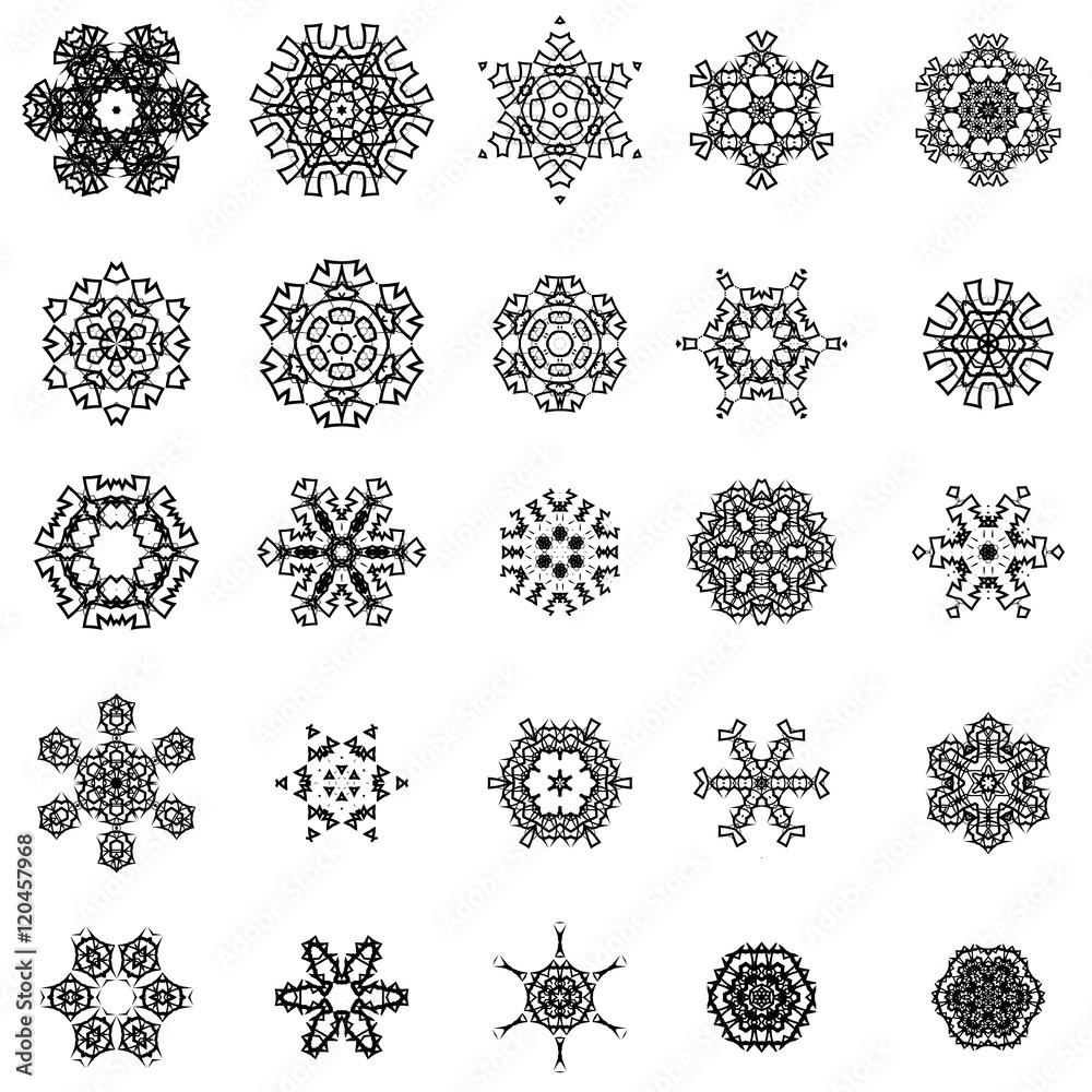 Round Geometric Ornaments Set Isolated on White Background Round Geometric Ornaments Set Isolated on White Background