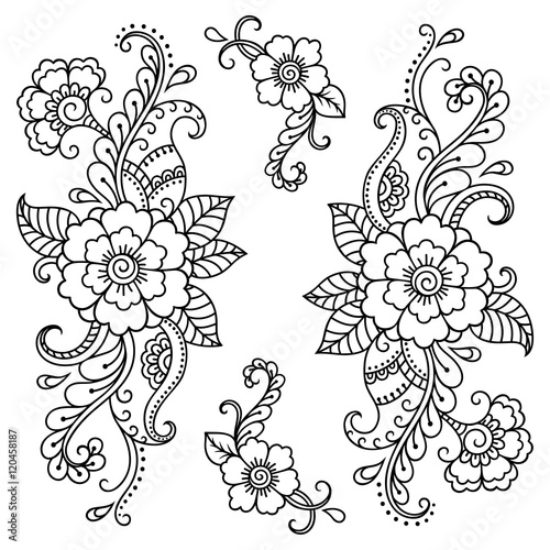 Henna tattoo flower template. Mehndi style.Decorative pattern in oriental style.

