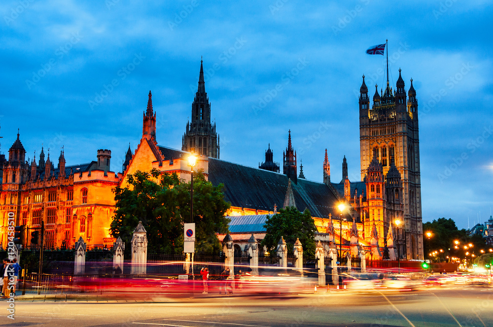 Palace of Westminster in London at night