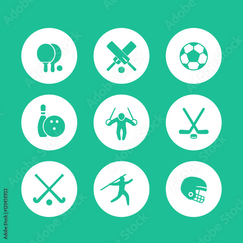 sport, games, competition icons, simple round pictograms