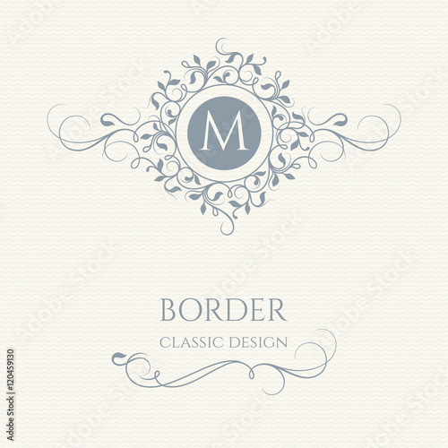 Floral monogram and border with calligraphic elements.