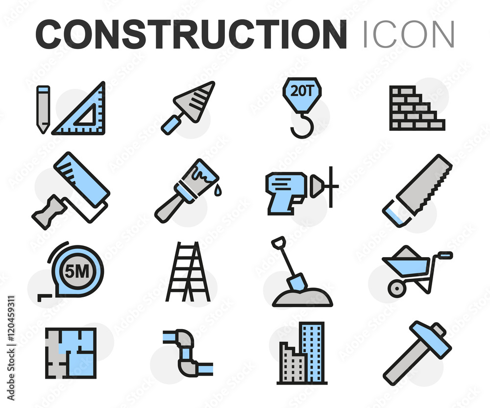 Vector flat line construction icons set Vector flat line construction icons set
