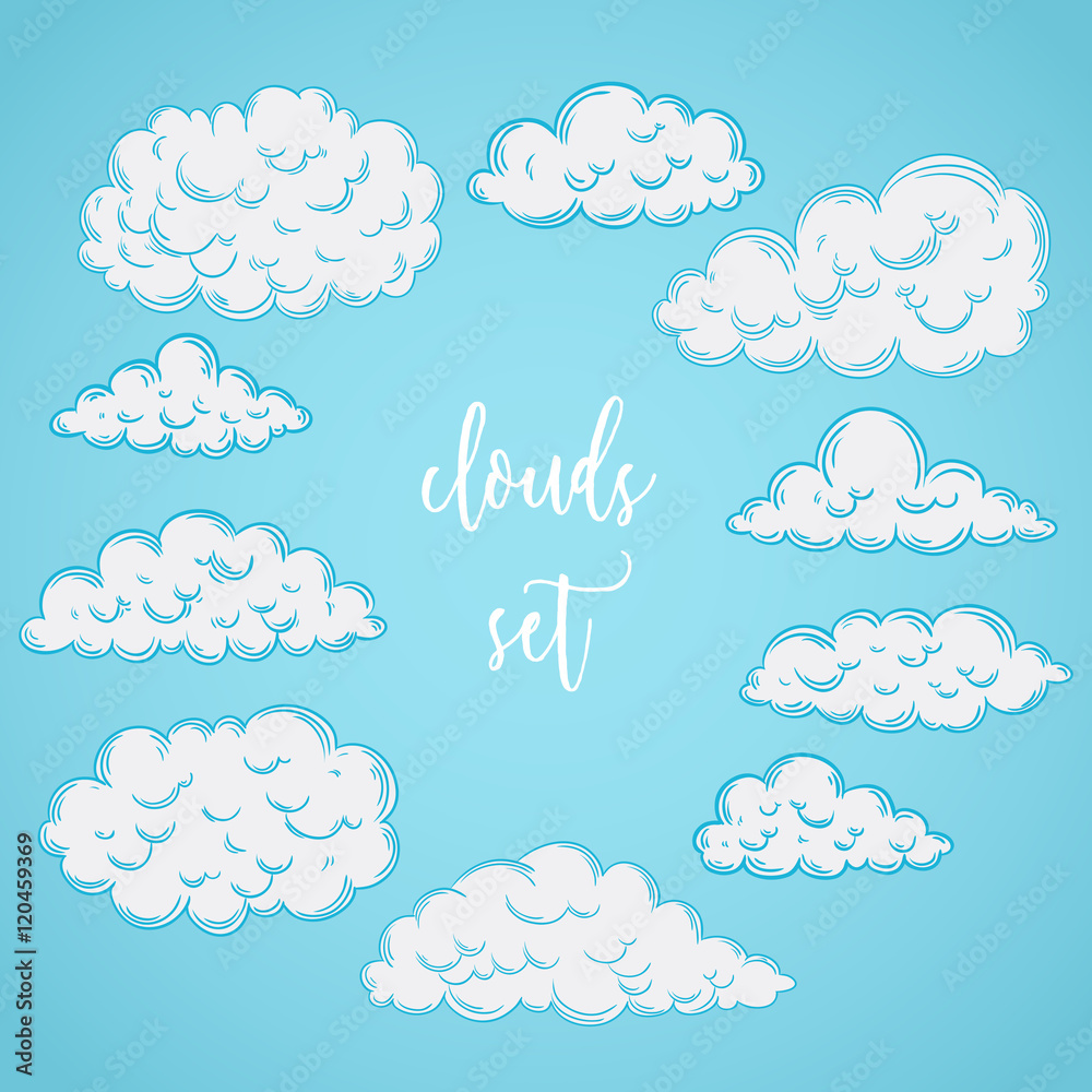 Obraz premium Collection of hand drawn clouds. Vector illustration