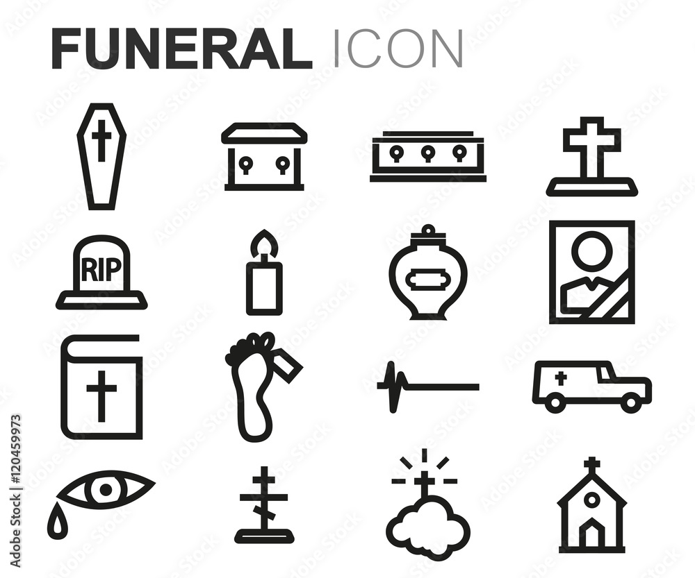 Vector black line funeral icons set Vector black line funeral icons set